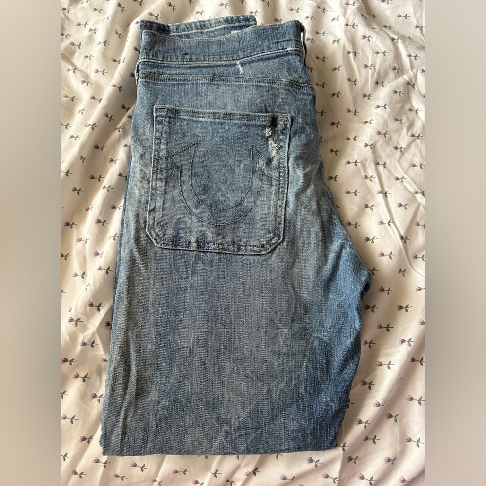True Religion Men's Light Blue distressed Jeans